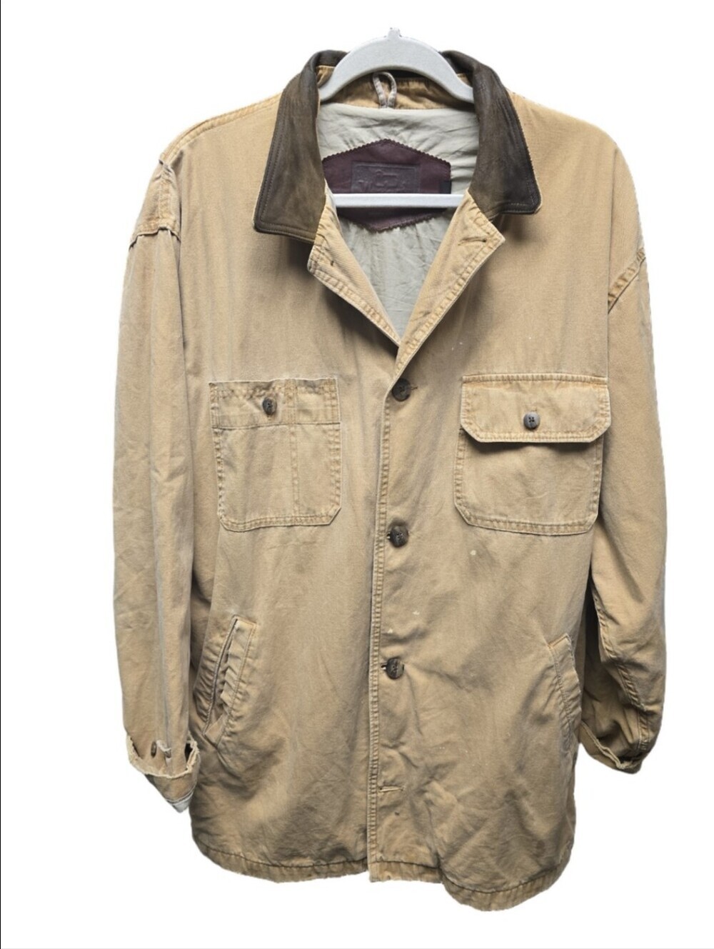 Vintage Woolrich Canvas Barn Jacket With Leather Collar Sz. M